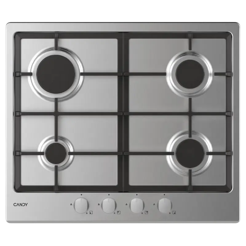 Газовые плиты - Встраиваемая Газовая Варочная Панель Candy CHG6BRX, Нержавеющая Сталь с Чугунными Решетками