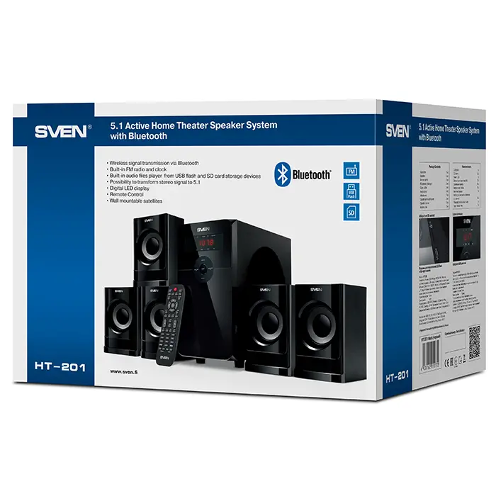 Sistem audio 5.1 SVEN HT-201, 80W RMS, Bluetooth, Radio FM, USB/SD, Negru [6]