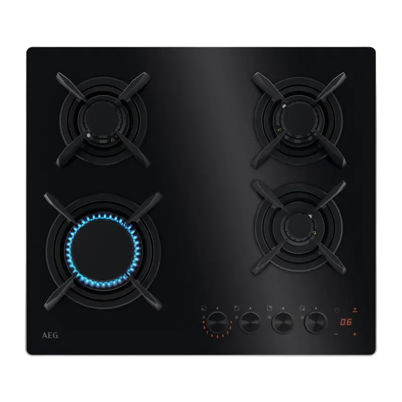 Бытовая техника - Газовая Варочная Панель AEG HKB64453NB, Черный (Стекло, Wok и 9 Уровней)