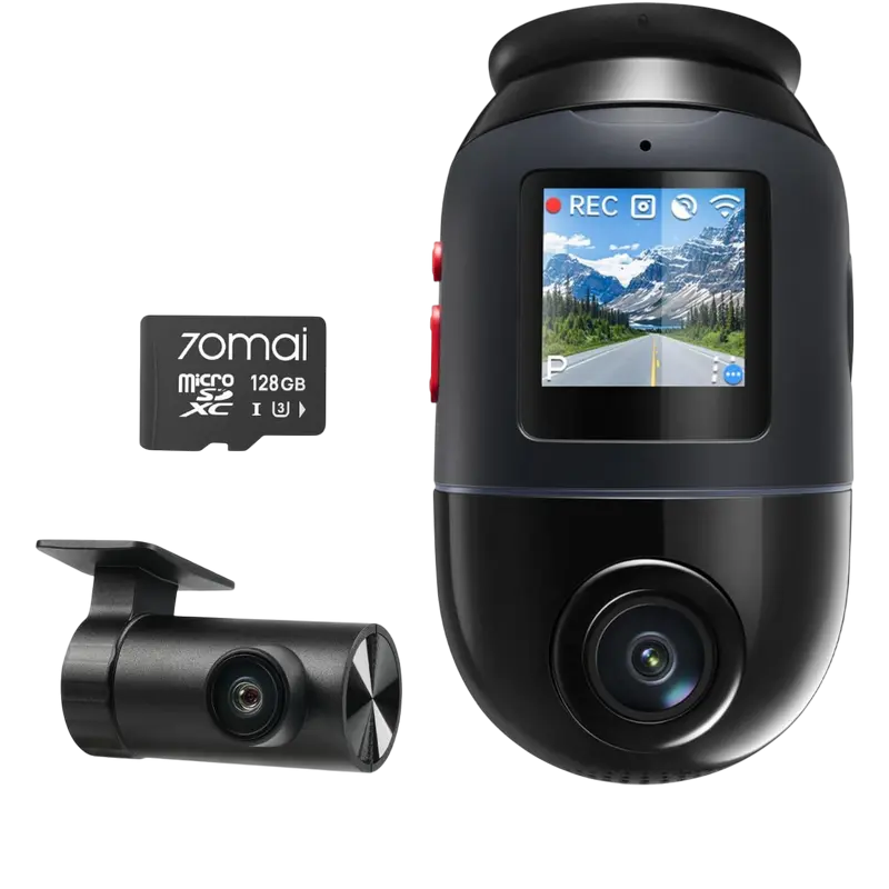 Видеорегистраторы - Набор Dash Cam спереди и сзади 70mai 4K Omni X800+Rear Cam+SD Card, Черный