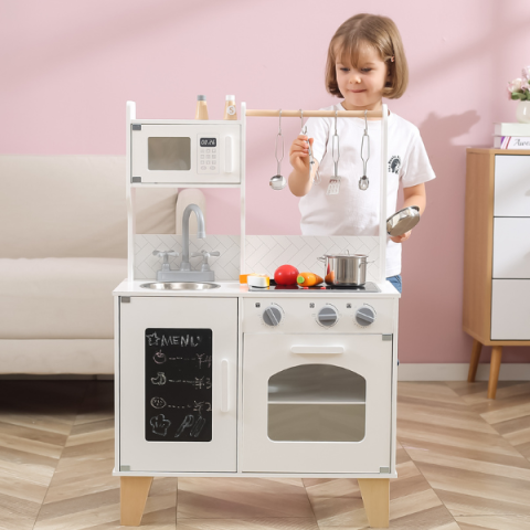 Mobilier de jucărie - Bucătărie din lemn cu accesorii, lumină și sunet, albă – Viga PolarB