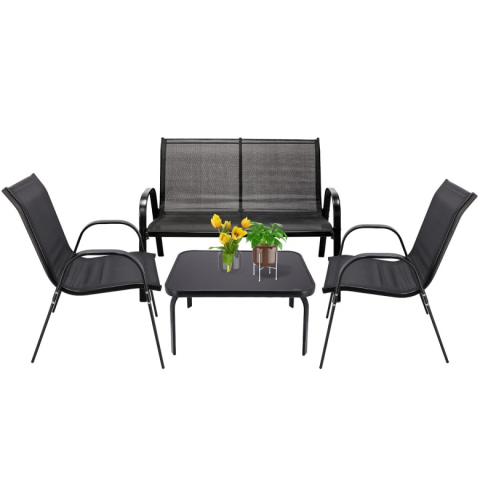 Mese de grădină - Set mobilier de grădină FIESTA Negru – eleganță modernă și confort pentru relaxare în aer liber