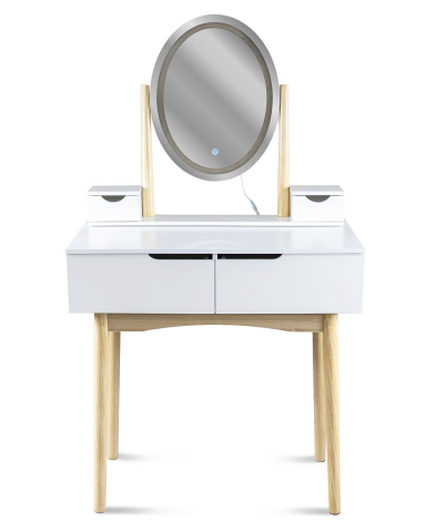 Туалетный столик JUMI с овальным зеркалом и LED-подсветкой, с табуретом – элегантность и удобство для вашей спальни [2]