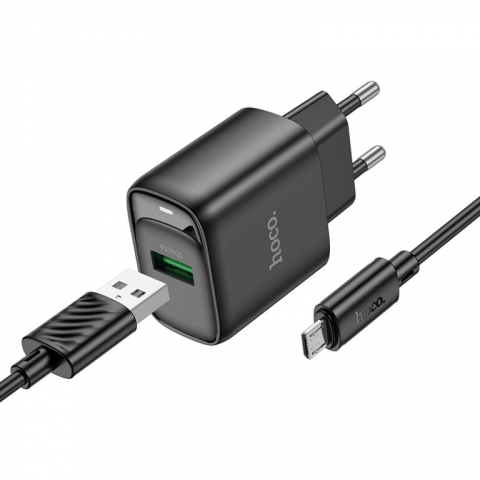 Incarcatoare - Încărcător rapid C140A QC3.0, 18W, port USB-A, cu cablu MicroUSB, negru