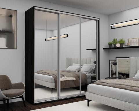 Mobilier - Dulap cu uși glisante Nex Home Oglindă + Carbon 220×60×240 cm – Dressing de lux cu oglinzi full-size și look industrial