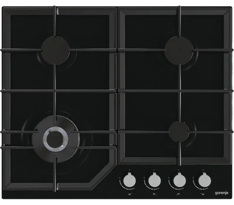 Газовые плиты - Встраиваемая Газовая Варочная Панель Gorenje GTW 641 KB, Черное Закаленное Стекло с Чугунными Решетками