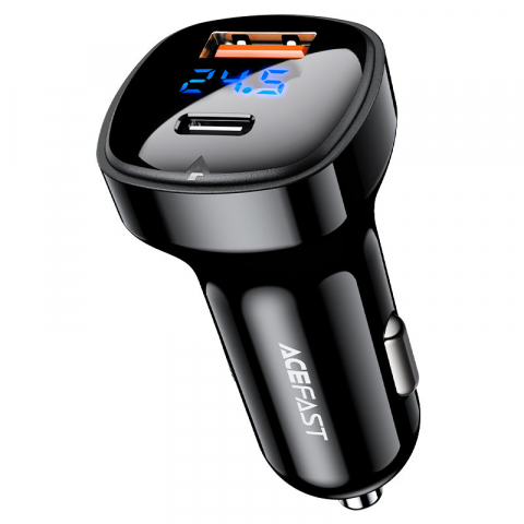 Fără cablu - Автомобильное зарядное устройство B4 66W (USB-C + USB-A) с цифровым дисплеем – Быстрая и безопасная зарядка для всех устройств
