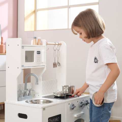 Bucătărie din lemn cu accesorii, lumină și sunet, albă – Viga PolarB [2]