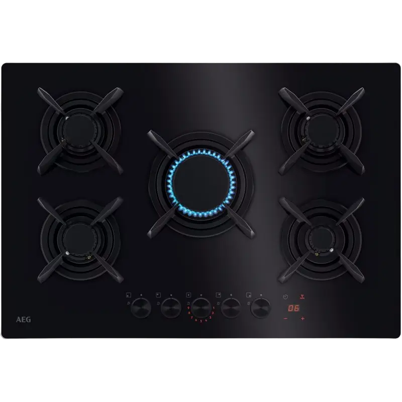Бытовая техника - Газовая Варочная Панель AEG HKB75453NB, Черный (5 Конфорок, Wok, Hob2Hood)
