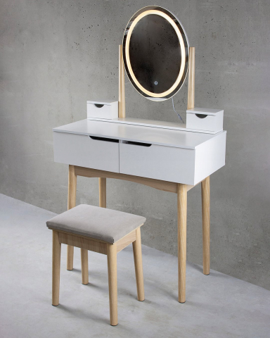 Туалетный столик JUMI с овальным зеркалом и LED-подсветкой, с табуретом – элегантность и удобство для вашей спальни [3]