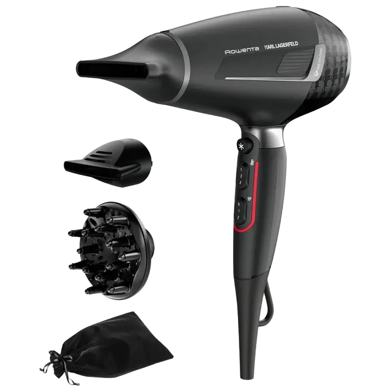 Electrocasnice - Uscător de păr Rowenta Karl Lagerfeld CV888LF0, 2200 W, Negru