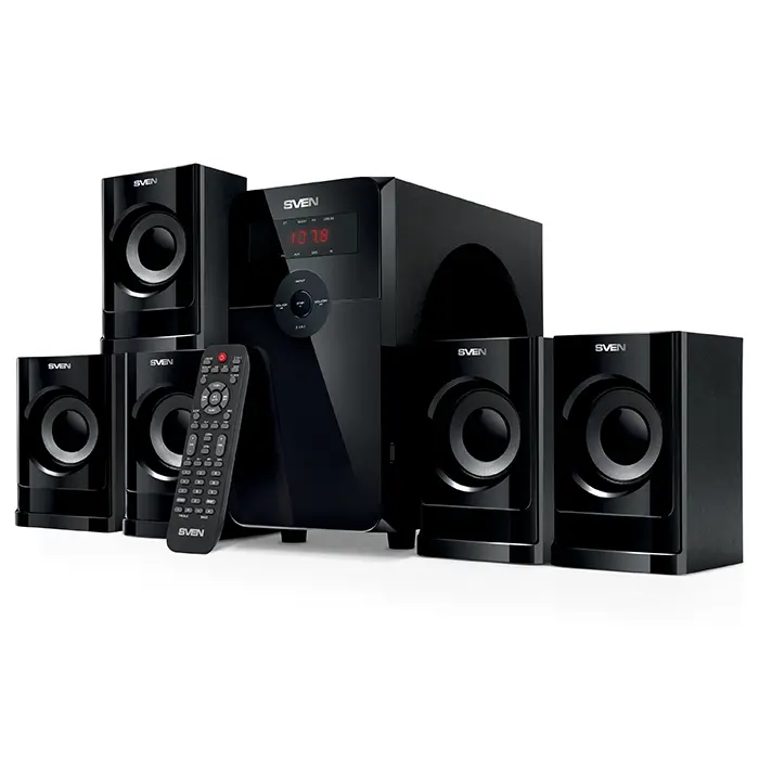 Boxe multifunctionale - Sistem audio 5.1 SVEN HT-201, 80W RMS, Bluetooth, Radio FM, USB/SD, Negru