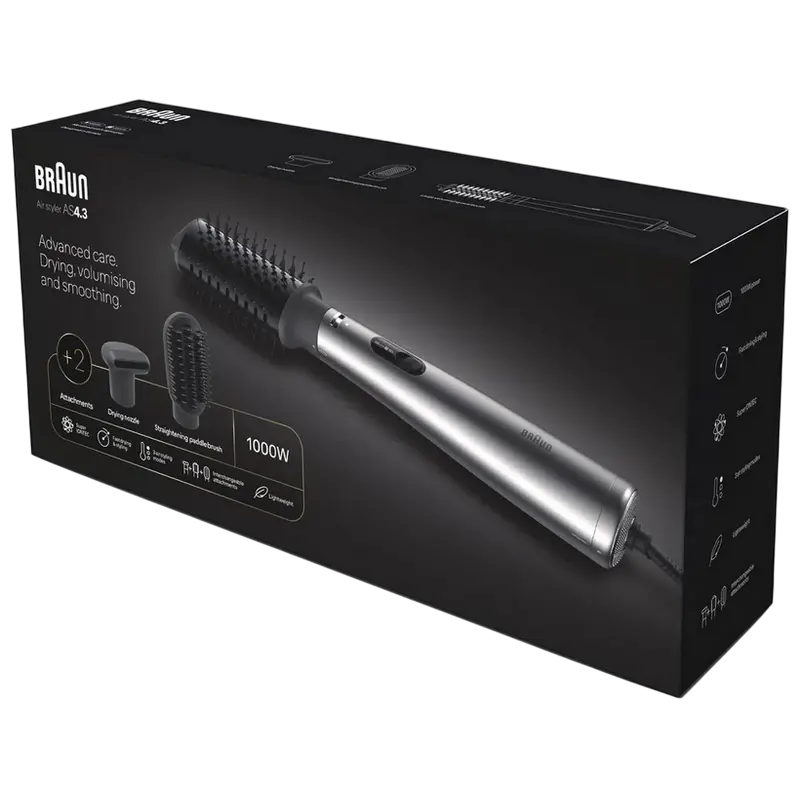 Uscător de păr-perie Braun AS4.3, 1000W, Argintiu [3]