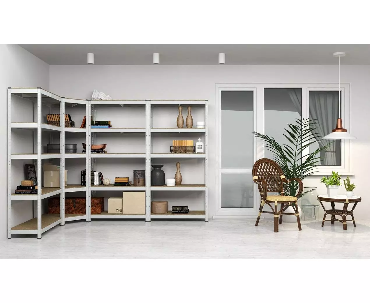 Raft metalic de depozitare Nex Budget 1800x600x400 mm – 5 rafturi MDF pentru organizare eficientă [1]