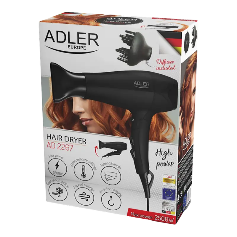 Фен Adler AD-2267, 2500 Вт, Черный [6]