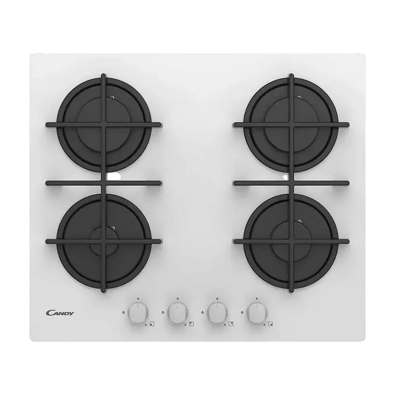 Газовые плиты - Встраиваемая Газовая Варочная Панель Candy CVG6WW, Белое Стекло с Функцией Поддержания Тепла