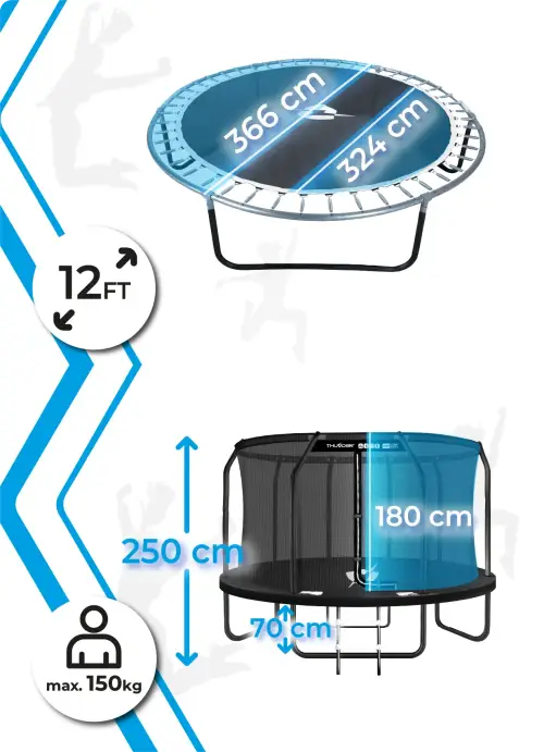 Trambulină de grădină pentru copii THUNDER INSIDE ELITE 12FT (366 cm) Negru – Distracție în siguranță și confort maxim [1]