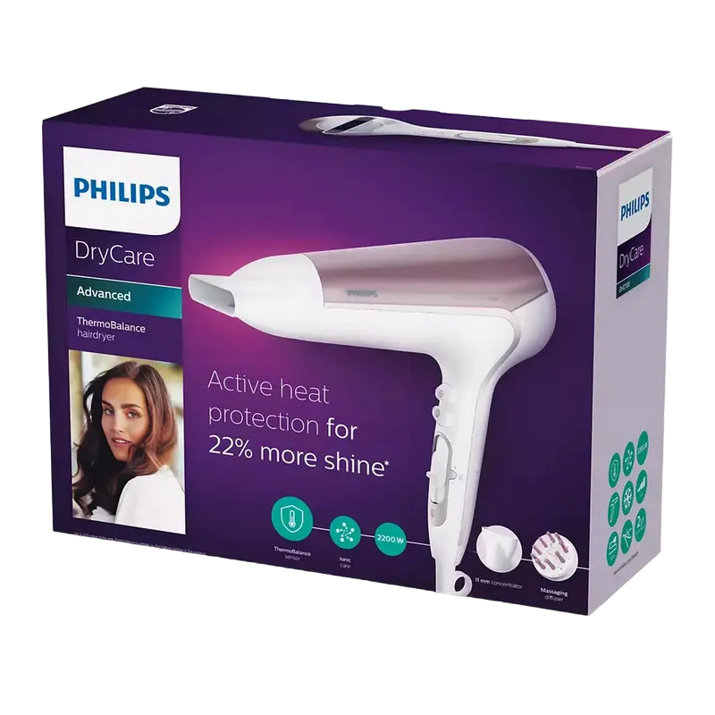 Фен для волос Philips BHD186/00, 2200 W, Белый | Розовый [4]