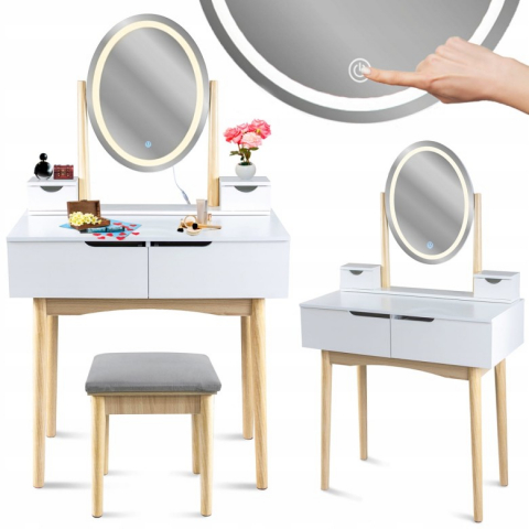 Masă de toaletă cu oglindă LED și taburet gri – eleganță și funcționalitate în dormitorul tău [2]