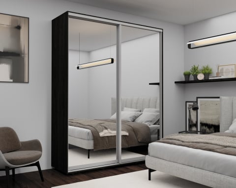 Mobilier - Dulap cu uși glisante Nex Home Oglindă + Antracit 200×60×220 cm – Dressing de lux cu oglinzi full-size