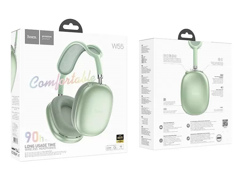 HOCO W55 Pleasing – Беспроводные наушники с мощным звуком и комфортной посадкой Green [1]