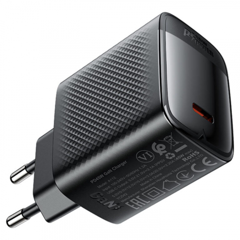 Зарядное устройство A112 PD45W GaN с одним портом USB-C, черное (EU) [1]