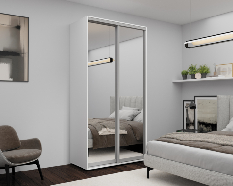 Dulapuri - Dulap cu uși glisante Nex Home, Oglinda, Alb 120x60x220 cm
