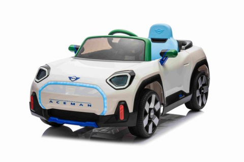 Jucării - Mașină electrică pentru copii MINI Cooper – 12V, 4 motoare, scaune din piele, Bluetooth, telecomandă, roți EVA, 108 x 63 x 49 cm
