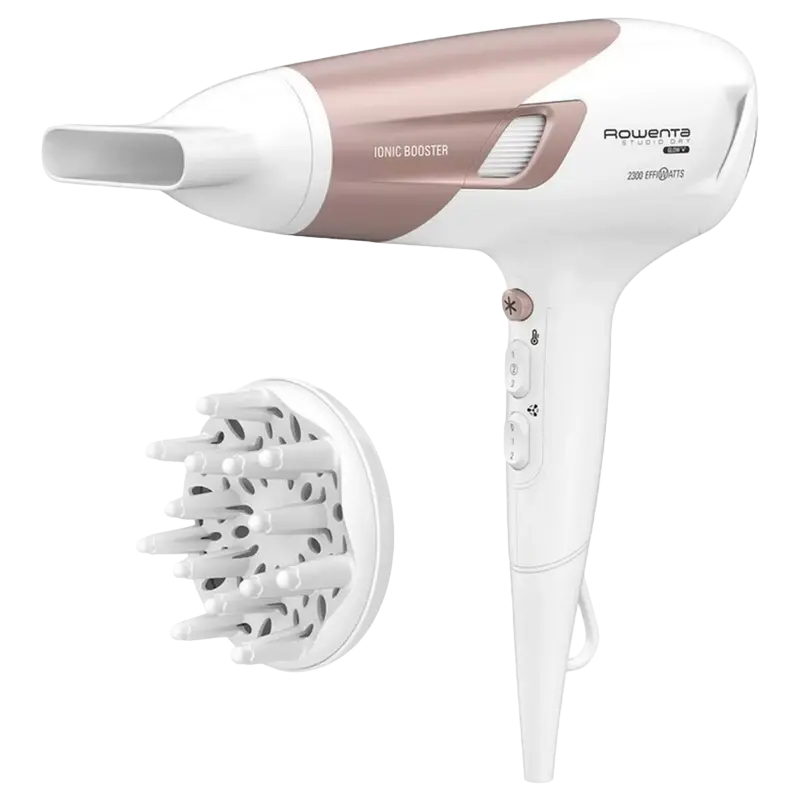 Electrocasnice - Uscător de păr Rowenta Studio Dry Glow CV5830F0, 2100 W, Alb | Roz