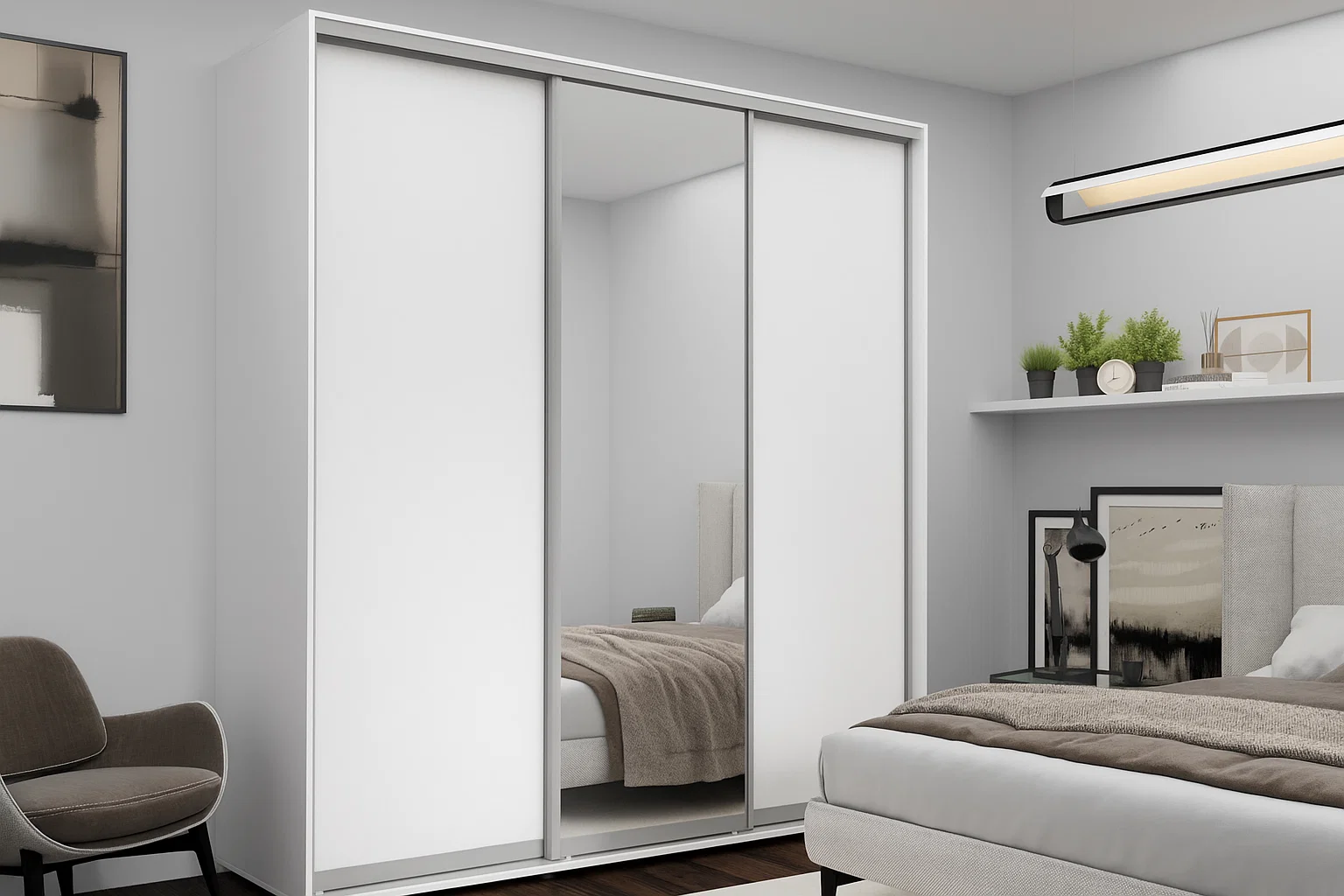 Dulapuri - Dulap cu uși glisante Nex Home, 1xOglindă + 2xPAL, Alb 220x60x220 cm