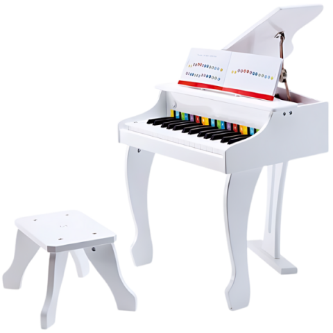 Instrumente Muzicale - Instrument muzical pentru copii – Pian alb cu scaun Hape, 30 clape, 50×52×60 cm