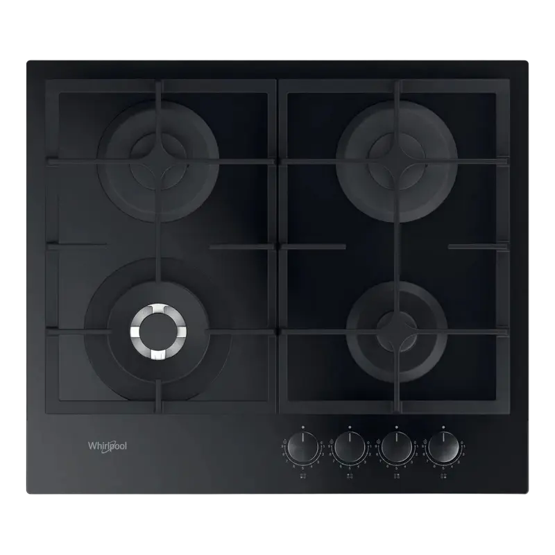 Газовые плиты - Встраиваемая Газовая Варочная Панель Whirlpool GOFL 629/NB1, Черное Стекло с Конфоркой Двойная Корона