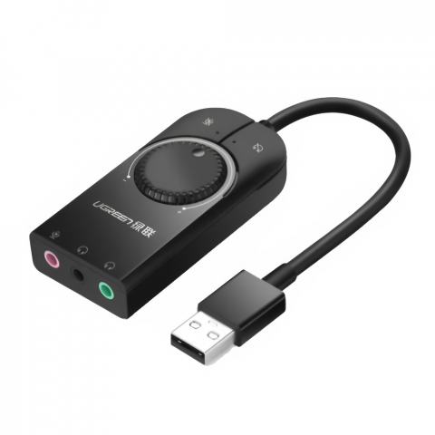 Электроника - Аудиоадаптер UGREEN USB-A External Stereo Sound CM129, 15 см, Черный – Чистый звук и удобное подключение к любому устройству
