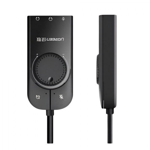 Аудиоадаптер UGREEN USB-A External Stereo Sound CM129, 15 см, Черный – Чистый звук и удобное подключение к любому устройству [1]
