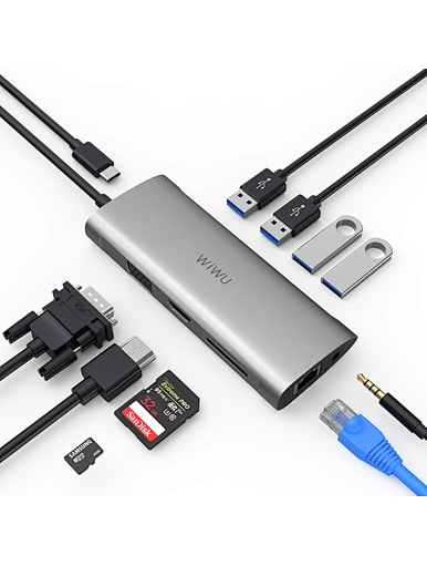 USB HUB - Hub Multifuncțional Alpha 11 în 1, Gri – Conectivitate Extinsă pentru Productivitate Maximă