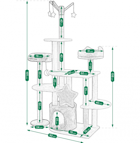 Игровой комплекс для кошек Jumi с платформой, лежанкой и игрушкой, 165x40x92 см, бежевый [3]