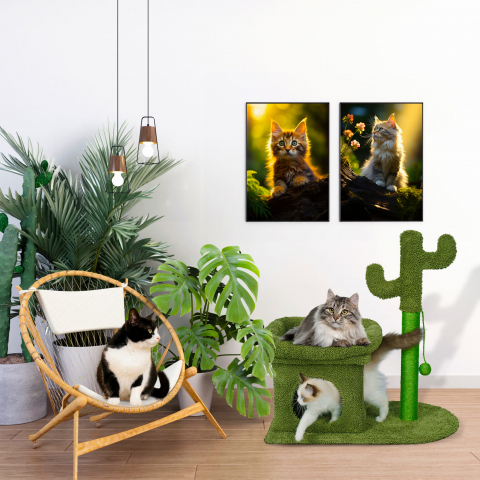 Ansamblu de joaca pentru pisici, Jumi, model cactus, cu platforma, culcus, 70x42x68 cm, Verde [5]