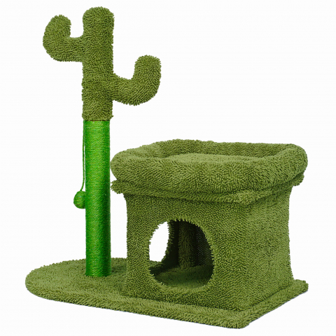Ansamblu de joaca pentru pisici, Jumi, model cactus, cu platforma, culcus, 70x42x68 cm, Verde [4]