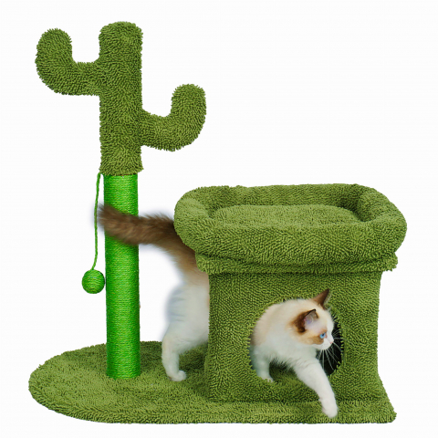 Ansamblu de joaca pentru pisici, Jumi, model cactus, cu platforma, culcus, 70x42x68 cm, Verde [3]