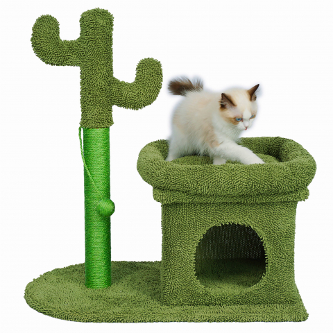 Produse pentru animale - Ansamblu de joaca pentru pisici, Jumi, model cactus, cu platforma, culcus, 70x42x68 cm, Verde