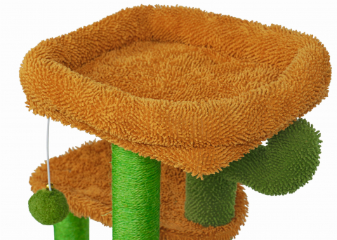 Ansamblu de joaca pentru pisici, Jumi, model cactus, cu platforme, culcus, ciucure, 91x30x48cm, Verde si portocaliu [1]
