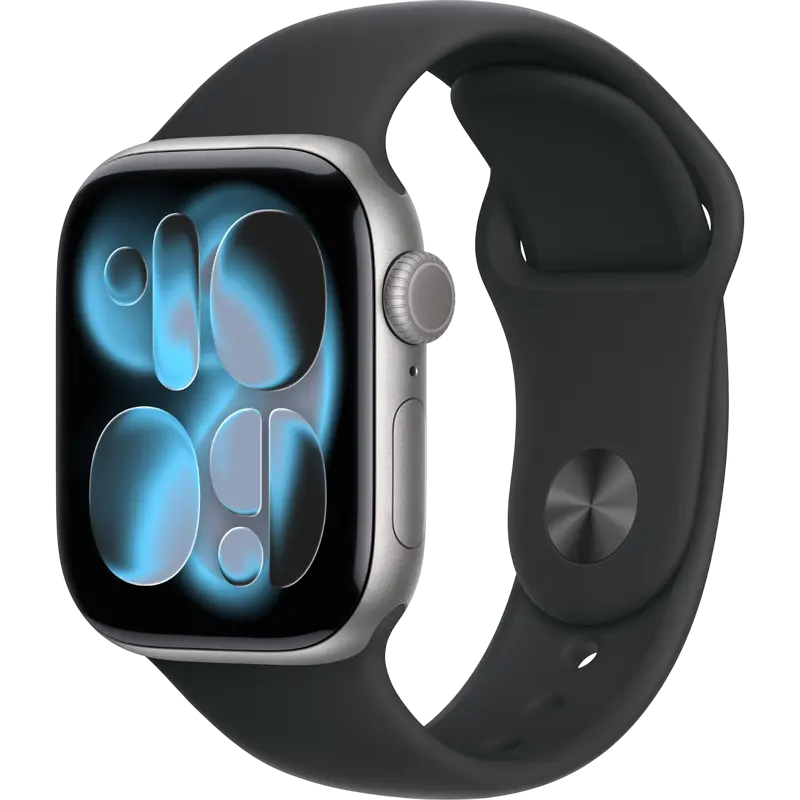 Apple Watch Series 11 GPS, 42mm, carcasă gri spațial, brățară sport neagră S/M [1]