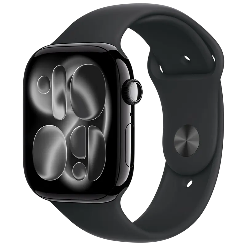 Apple Watch Series 11 GPS, 46mm, carcasă Jet Black, brățară sport neagră M/L [1]