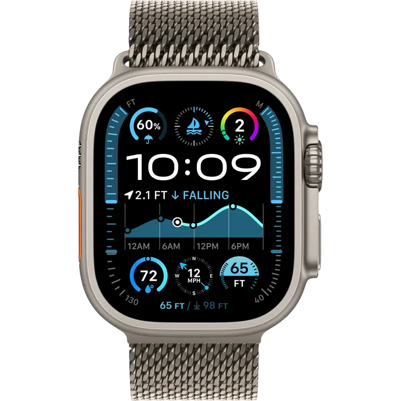 Ceasuri inteligente - Apple Watch Ultra 2 GPS + Cellular, 49mm, carcasă titan natural, brățară Milanese Loop titan natural, medie