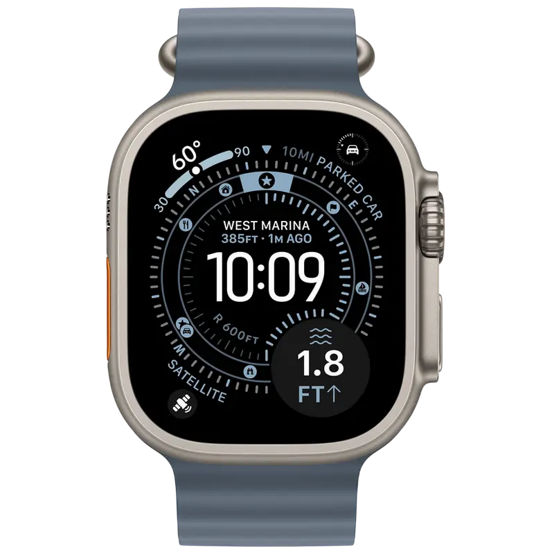 Ceasuri inteligente - Apple Watch Ultra 3 GPS + Cellular, 49mm, carcasă titan natural, brățară Ocean albastru Anchor