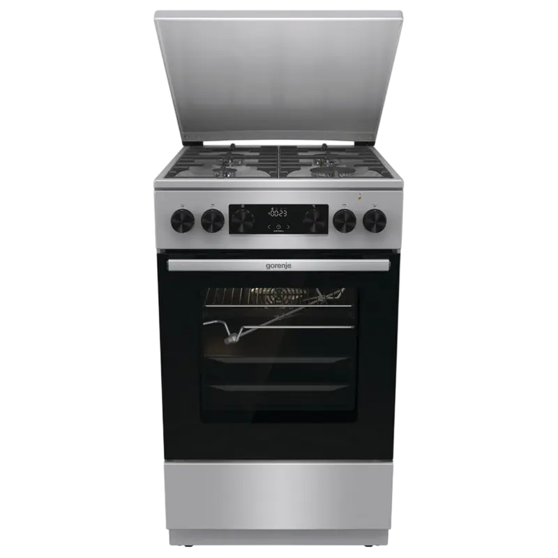 Комбинированная плита Gorenje GKS5C71XF (4 Газовые конфорки, Электрическая духовка ExtraSpace 70 л, Телескопические направляющие, AquaClean, Нержавеющая сталь) [2]