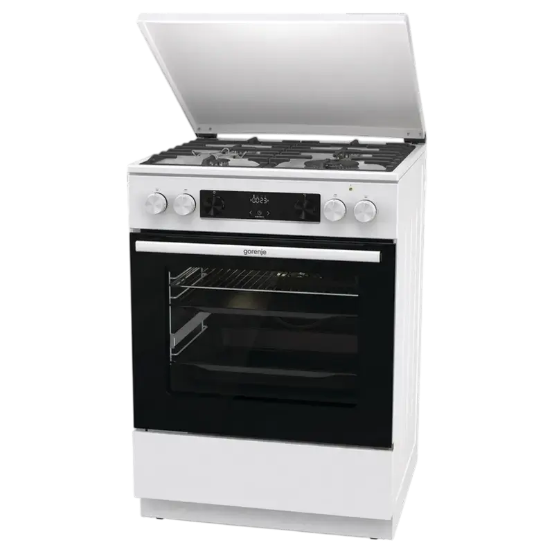 Комбинированная плита Gorenje GKS6C71WA (4 Газовые конфорки, WOK, Электрическая духовка ExtraSpace 71 л, Телескопические направляющие, AquaClean, Белая) [4]
