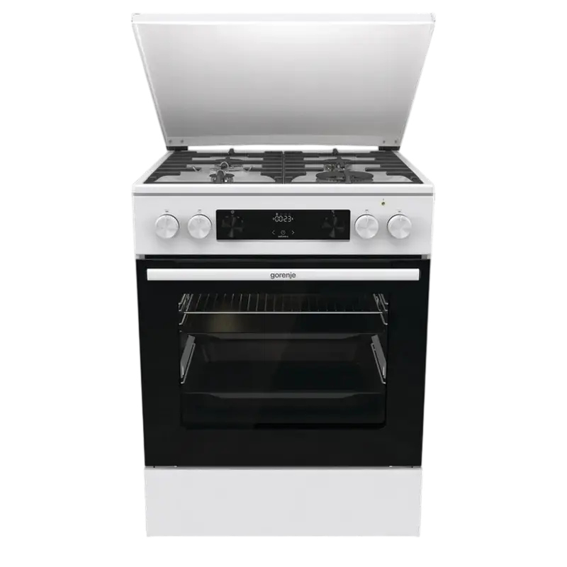 Газовые плиты - Комбинированная плита Gorenje GKS6C71WA (4 Газовые конфорки, WOK, Электрическая духовка ExtraSpace 71 л, Телескопические направляющие, AquaClean, Белая)