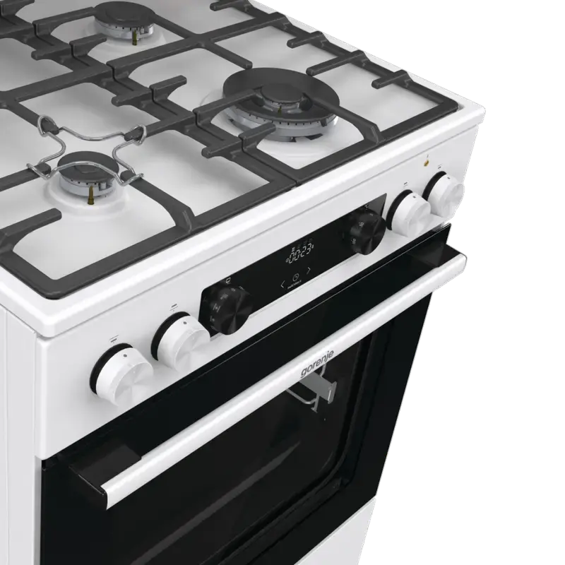 Комбинированная плита Gorenje GKS6C71WA (4 Газовые конфорки, WOK, Электрическая духовка ExtraSpace 71 л, Телескопические направляющие, AquaClean, Белая) [3]
