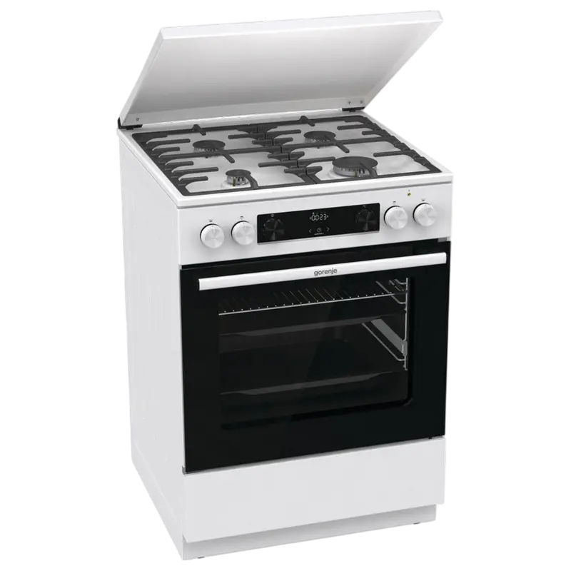 Aragazuri pe gaz - Aragaz Mixt Gorenje GKS6C71WF, Plită gaz, Cuptor electric 71 l, Convecție, AirFry, Ghidaje telescopice (Alb)